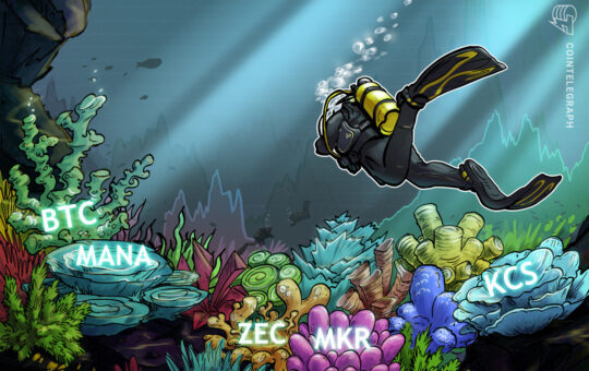 Top 5 cryptocurrencies to watch this week: BTC, MANA, MKR, ZEC, KCS